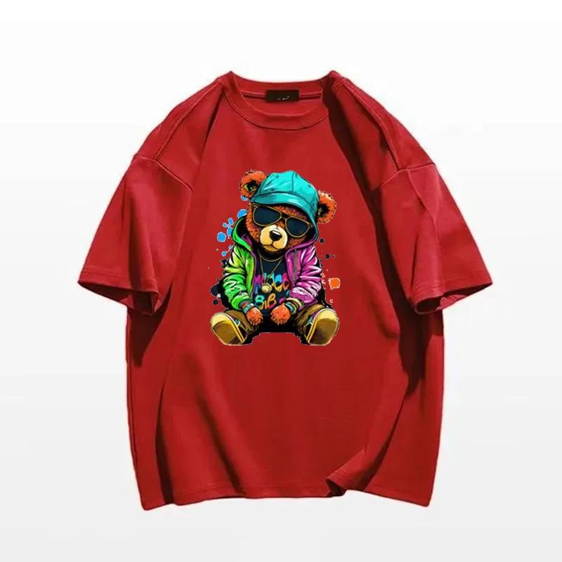 Футболка с изображением плюшевого мишки, играющего в бадминтон, хлопковая одежда, топы, графика, кавайная, для мужчин и женщин, с коротким рукавом, с принтом, модная уличная одежда