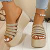New Fashion Gold Wedge Sandals for Women Summer Braided Strap Chunky Platform Sandles Woman Thick Bottom Non Slip Beach Slippers