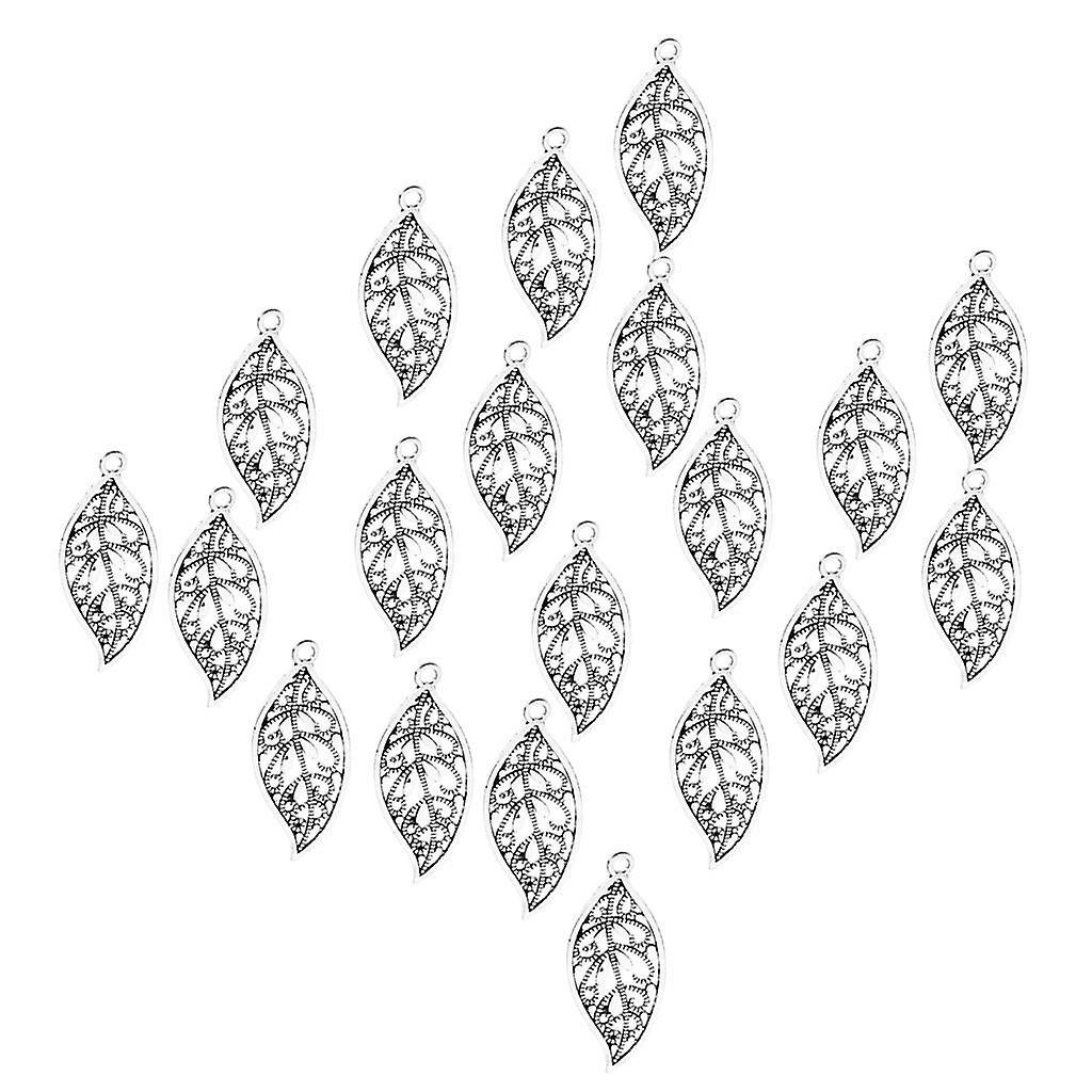 2x20Pcs Hollow Alloy Leaf Pendant 4x1.6cm Jewelry DIY Making Necklace Keyring