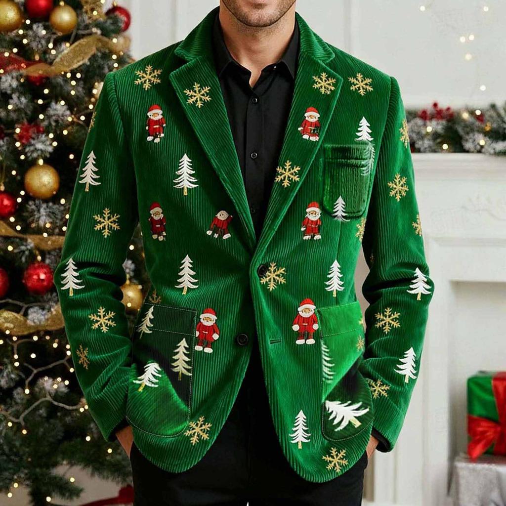 Men's Printing Corduroy Warm Pocket Suit Jacket Cardigan Men's Casual Suit