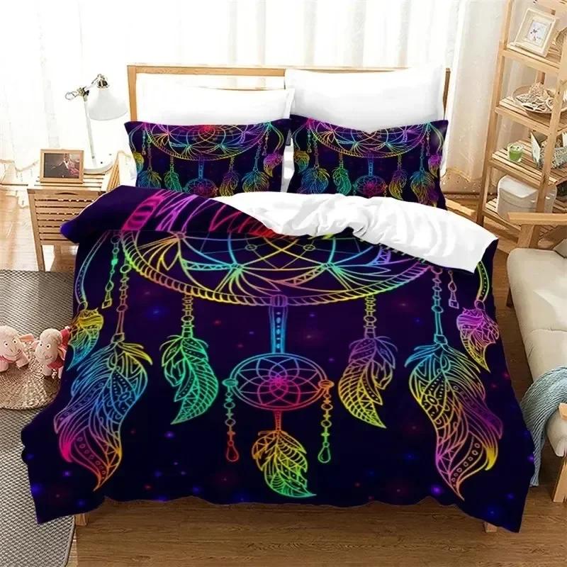 3D Print Dreamcatcher Bohemia Mandala Feathers Comfortable Duvet Quilt Cover Pillowcase Bedding Set Decoration Home Textile