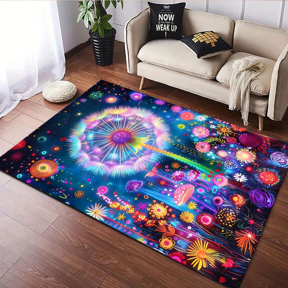 "Colorful Dandelion and Floral Glow" Patterned carpet, suitable as a non slip play mat for the living room and bedroom sofa