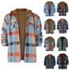 Men's Quilted Lined Button Down Plaid Shirt Add Velvet To Keep Warm Jacket With Hood
