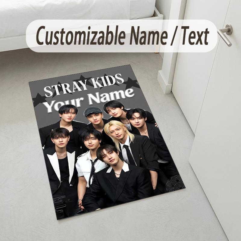 Personalized Crystal Velvet Carpet,Stray Kids Custom Printed Name, Plush Area Rug For Home Indoor Decor