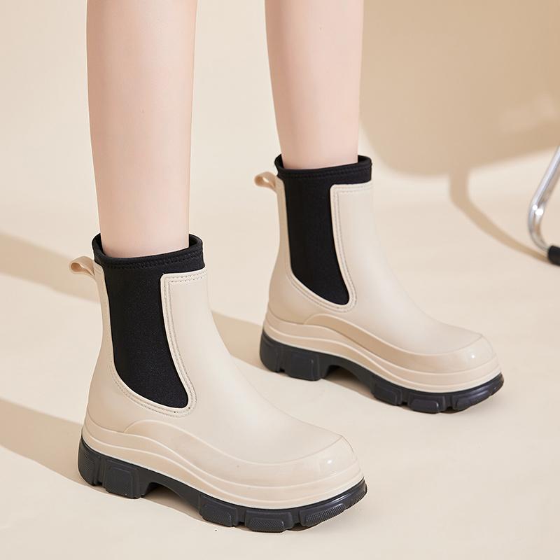 Стильные женские короткие резиновые сапоги на низком ходу для улицы, обувь для мытья машины и использования на кухне