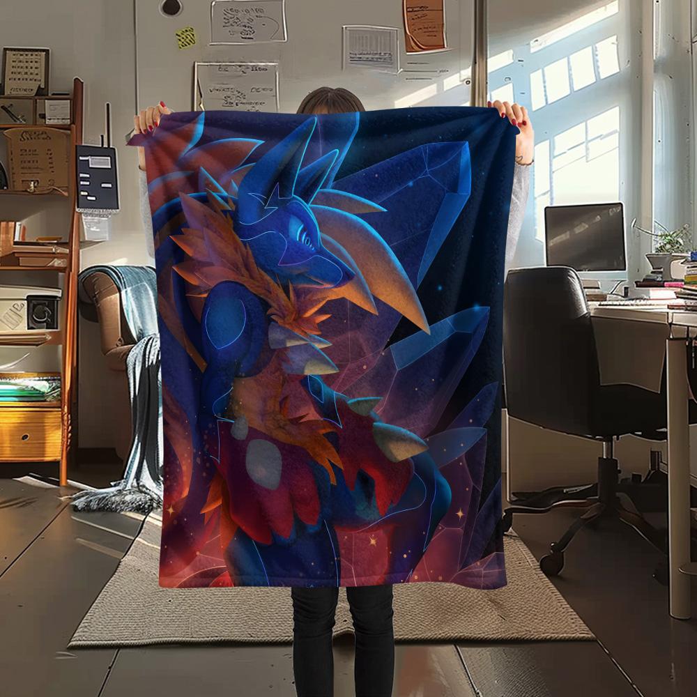 Lucario 3 Print Flannel Blanket, High quality Comfortable for All Seasons, Home Decor, Warmth and Comfort