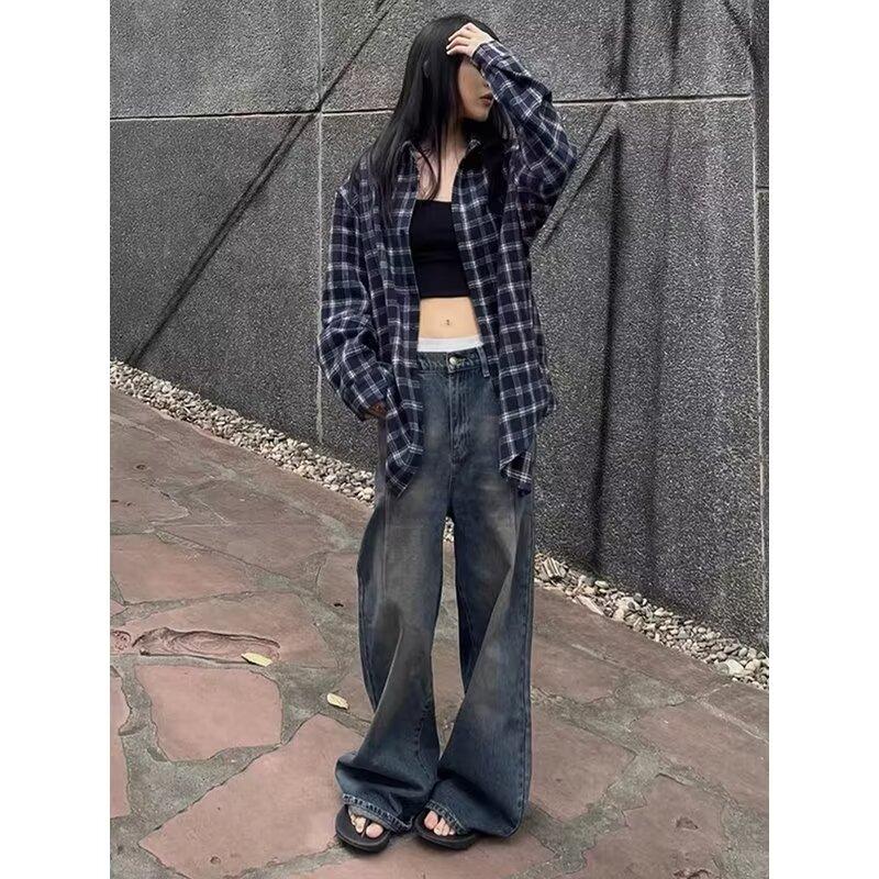 Рубашка в американскую клетку для женщин, весна и осень, новый дизайн больших размеров, цветная рубашка с длинным рукавом, высококачественное пальто для пар