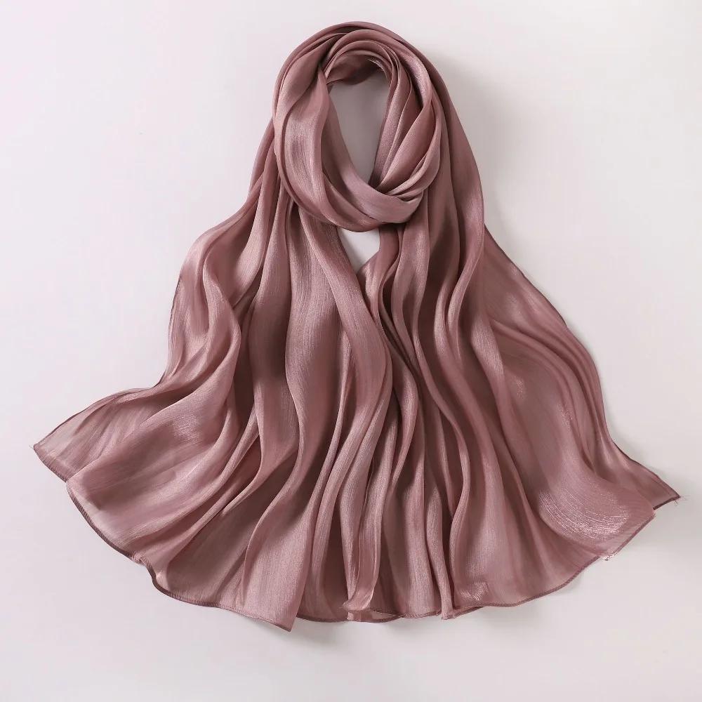 Fashion Solid Color Silk Scarf Chiffon Shining Chiffon Hijab Veil Soft Long Sunscreen shawl Outdoor