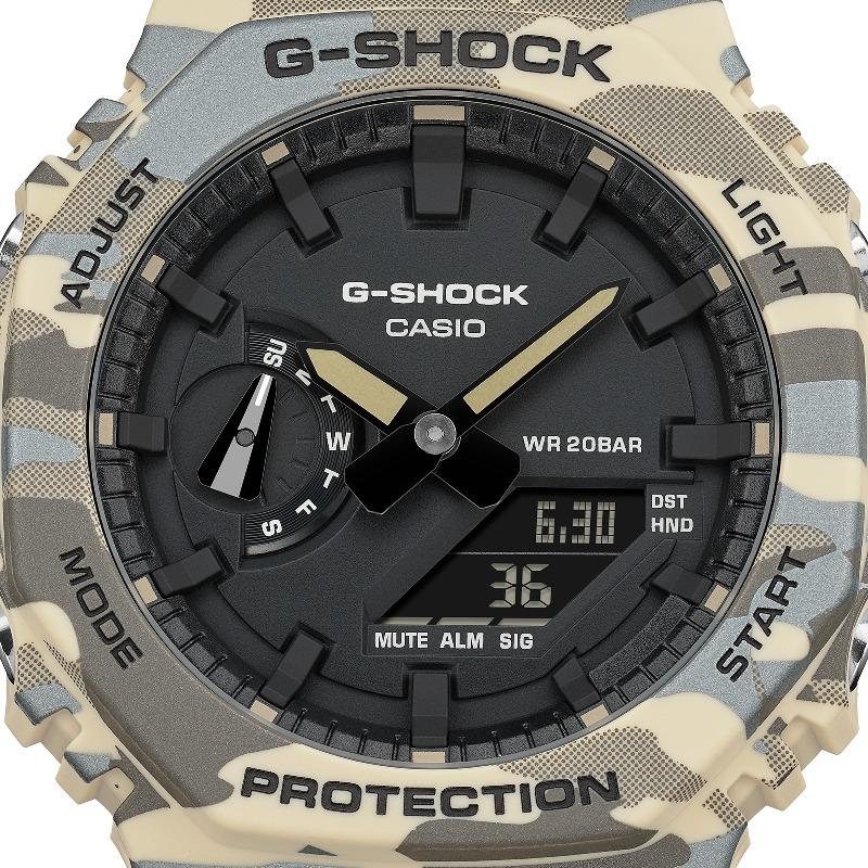 Casio Мужские часы G-SHOCK из смолы, водостойкость 200 м, аналоговые, ударопрочные, кварцевые, GA-2100CM-5A