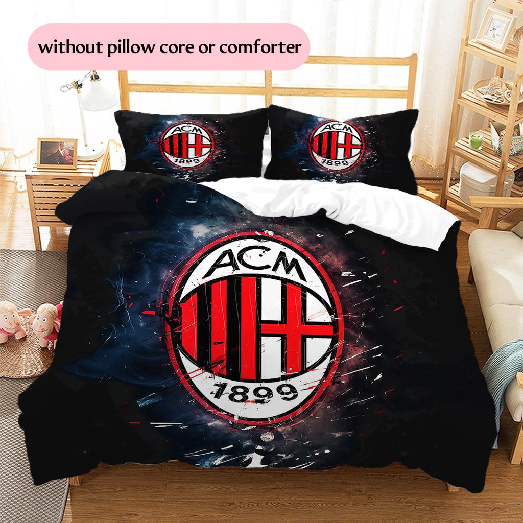 Associazione Calcio Milan3 Pattern Bedding Quilt Set  Home Decoration  Gift (1 * duvet cover + 2 * pillowcase  without core)
