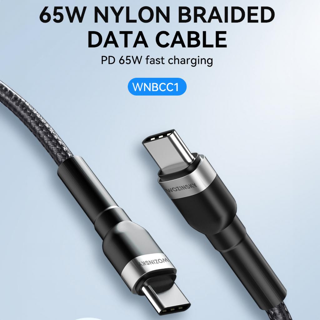 Плетеный кабель USB-C - USB-C PD 65 Вт 1 м черный