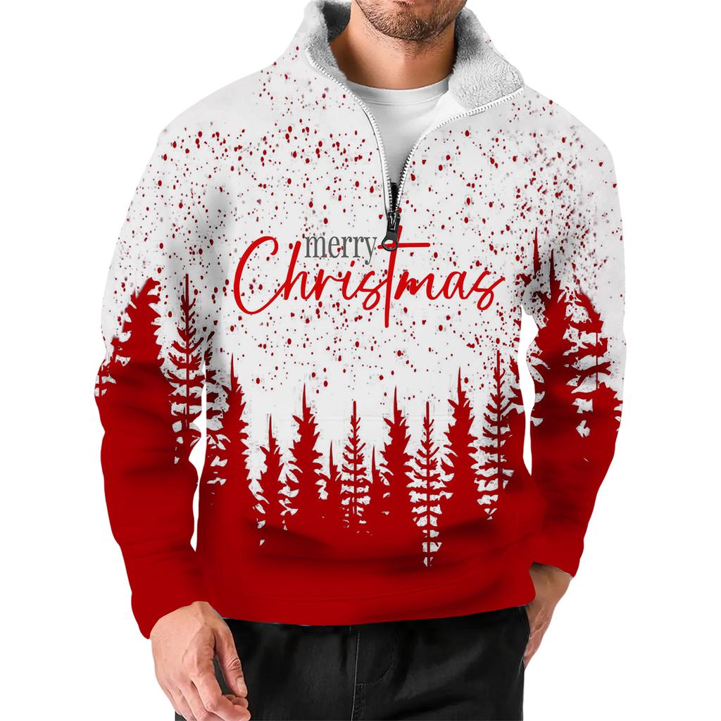 Men's Christmas Stand-up Collar Sweatshirt, Hot-selling Outdoor Casual Top With  Collar