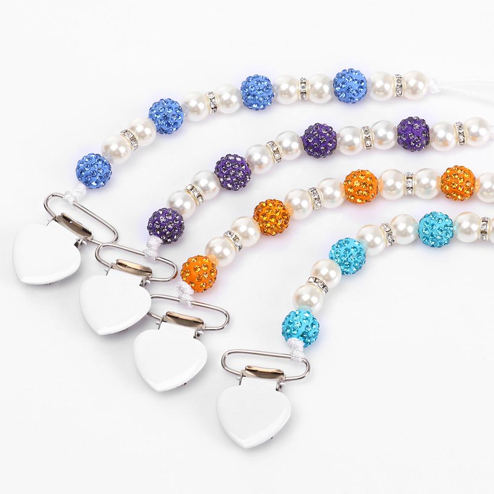 Цепочка с зажимом для детской соски, держатель для детской соски, деревянный ремешок для поводка для соски с бисером и кристаллами, металлические зажимы для соски, цепочка для пустышки