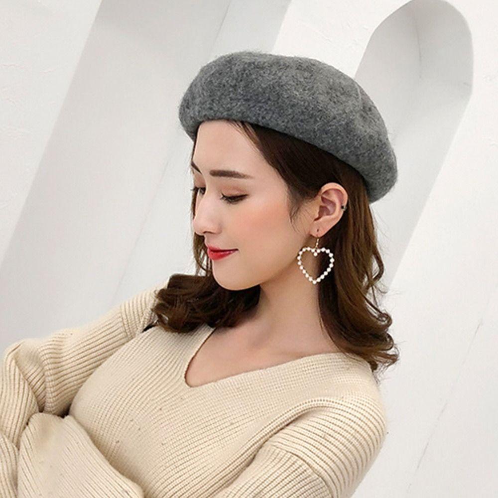 Однотонная ретро-винтажная шапка-берет, шерстяная шапка-берет, фетровые береты, плоская шапка