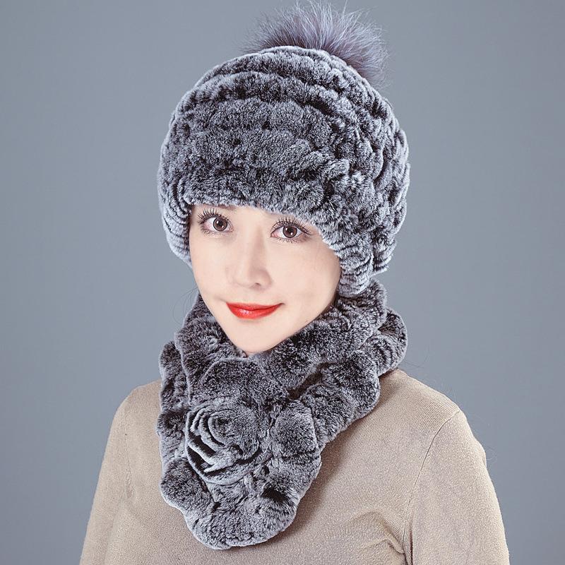 New Rex Rabbit Hair Hat Female Winter Mother Middle and Old Fur Hat Thickened Warm Rabbit Hair Plush Round Hat