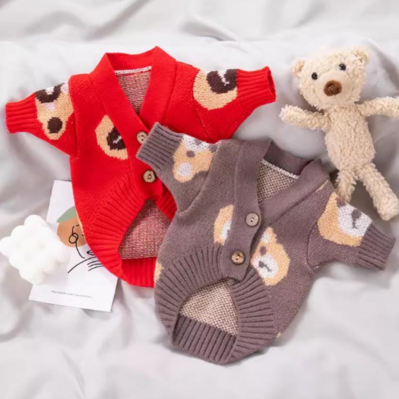 Свитер для собак 2024 года, одежда для собак с принтом медведя, вязаное пальто, чихуахуа, французский бульдог, бишон, костюм для девочек, собака, кошка, собака, кардиган, пальто