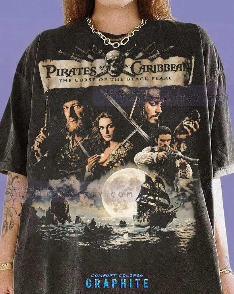 Pirates Of The Caribbean The Curse Of The Black Pearl Comfort Colors® Tshirt, Jack Sparrow Johnny Depp Keira Knightley Orlando Bloom Tees,