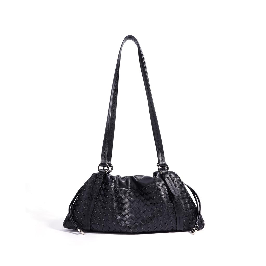 New woven genuine leather fashion classic pleated shoulder bag design, high-end handbag cloud bag