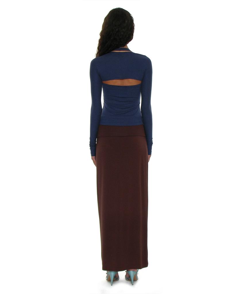 Partimento Woman Pwc Folding Waist Jersey Maxi Skirt_Dark Brown
