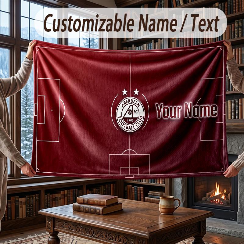Custom Name Flannel Throw Blanket Aberdeen FC Pattern Warm Home Decoration