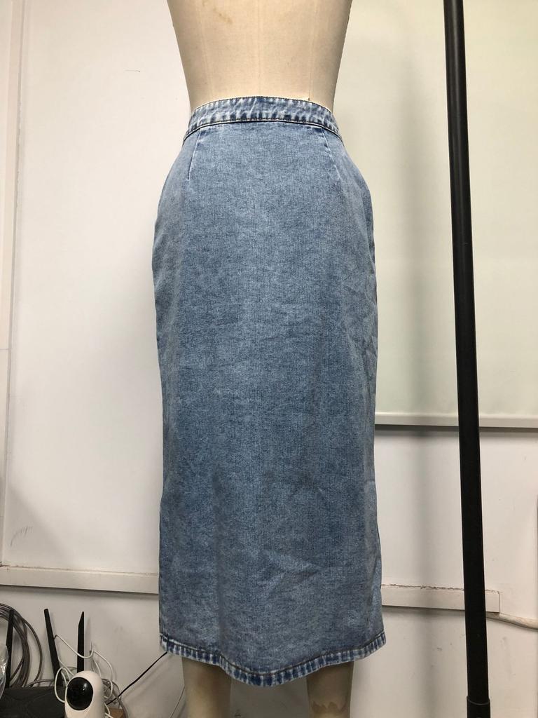 Модная женская удобная и элегантная однобортная джинсовая юбка-бюстье с высокой талией