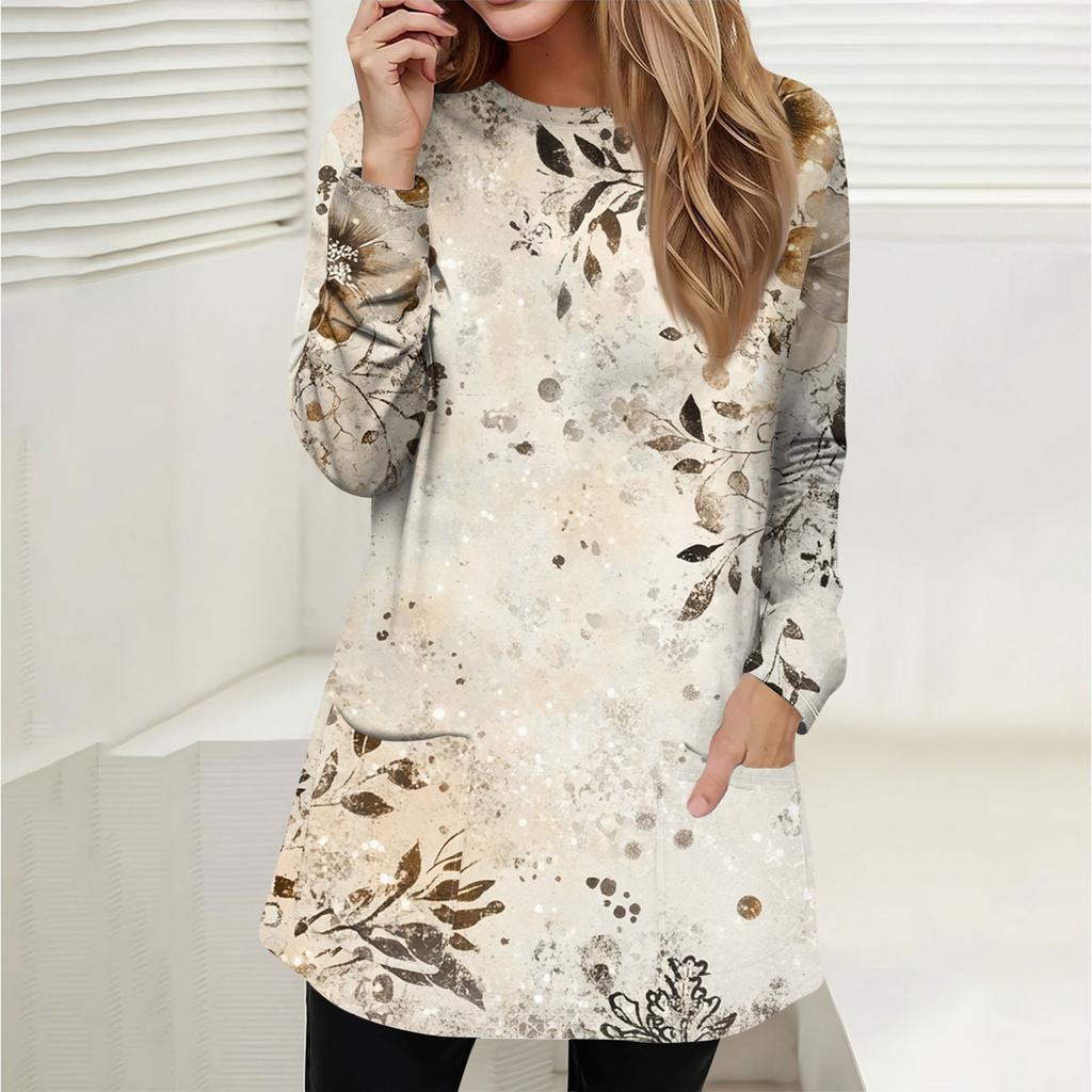 Женская толстовка, пуловер, спортивная одежда, карман, принт, повседневный топ с круглым вырезом и длинными рукавами