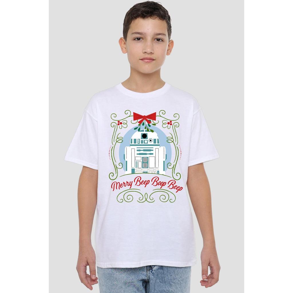 STAR WARS Детская/детская Рождественская футболка Merry Beep Boop Beep R2-D2