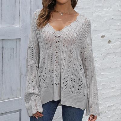 Осенне-зимний женский пуловер с глубоким V-образным вырезом, свободный свитер с напуском