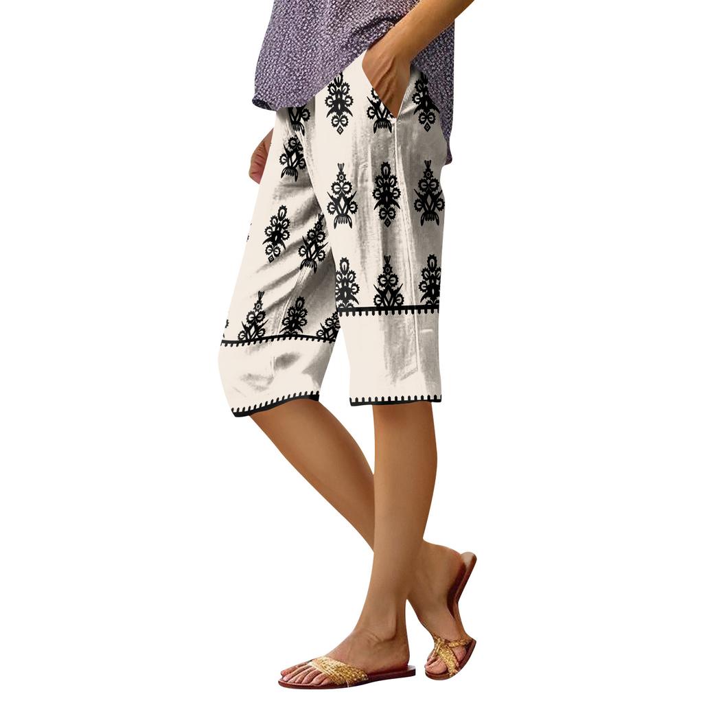 Женские модные повседневные брюки 5/10 с напечатанным карманом и эластичной талией