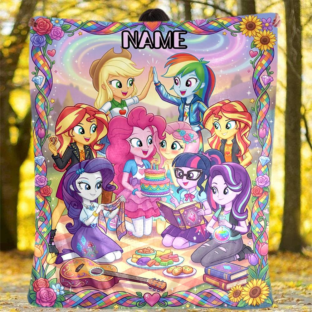 My Little Pony Friends Gathering In Harmony Together Personalized Name Outdoor Blanket Comfortable Suitable For Picnicsoutdoor Travelcampingoffice Use