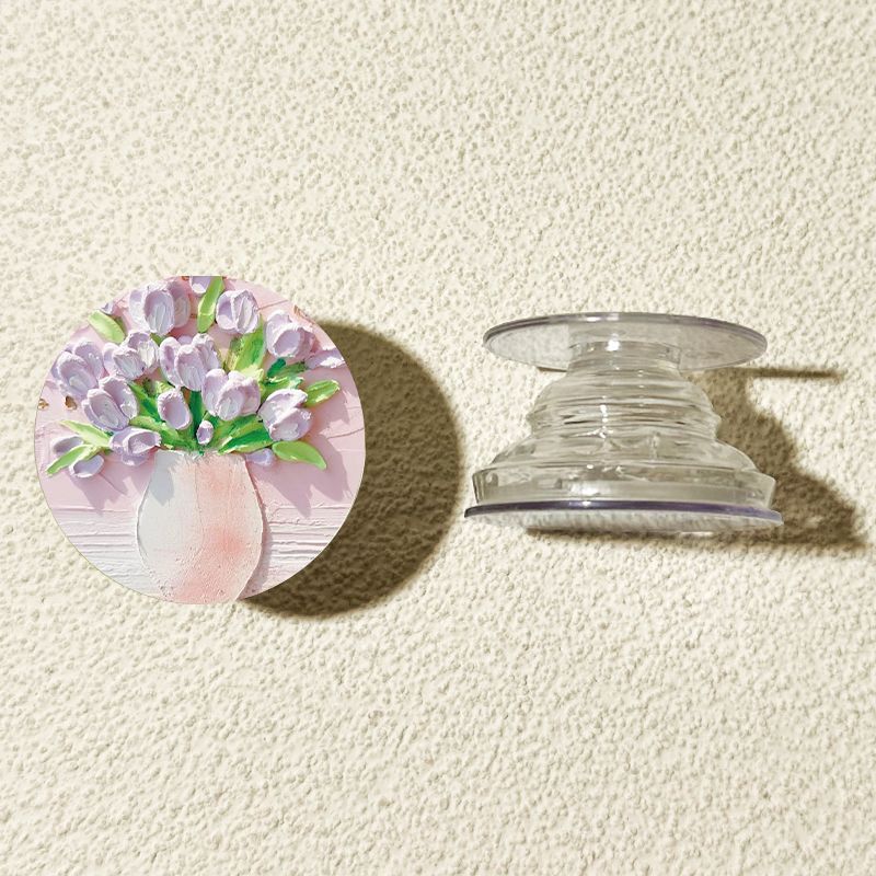 Round Oil Painting Flower Phone Stand, Telescopic Air-Cushion Stand, Adhesive Desktop Phone Stand