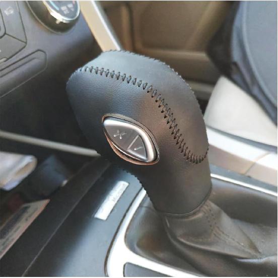 Black Leather Gear Shift Knob Cover for Ford Focus 2012 2013 2014 2015 2016/ Ford Fiesta 2014 2015 2016 / Ford Fusion S/Fusion SE 2013 2014 2015 2016