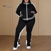 2 Pcs/Set Women Jogging Suit Plus Size Zip-up Long Sleeve Sweatsuit with Trousers Loose Fit Tracksuit Sports Outfit for Joggers