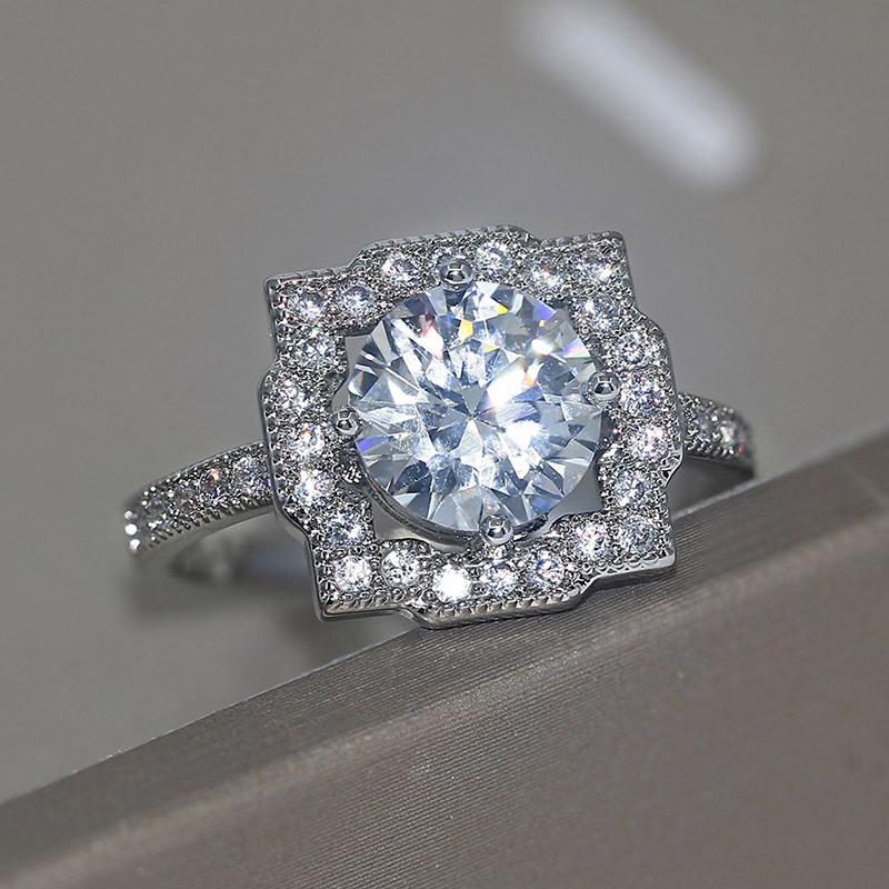 INS TK Fashion Geometric Rings For Women Exquisite Shiny Cubic Zirconia Silver Color Wedding Engagement Fashion Jewelry Gift