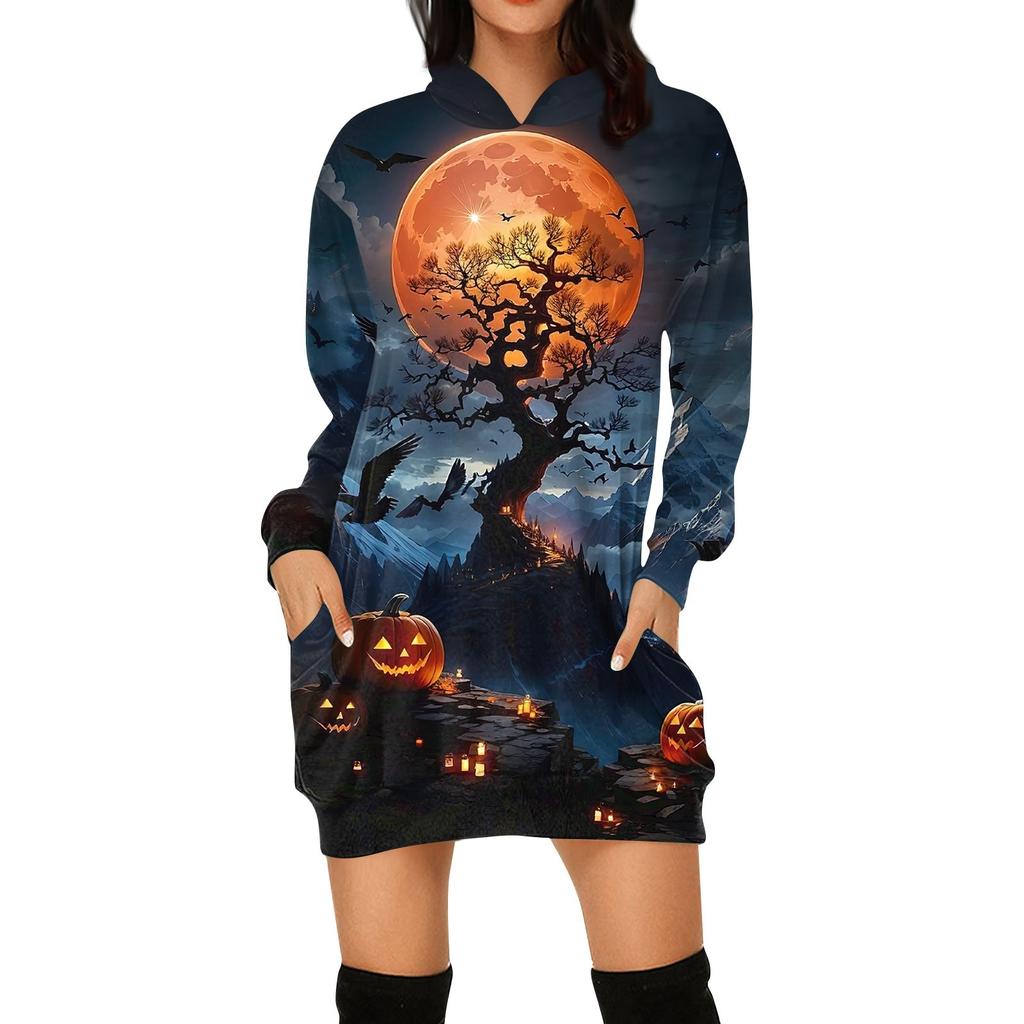 Women's Fashion Loose Casual Pocket Long Sleeve Hoodie Printed Sweatshirt Top
