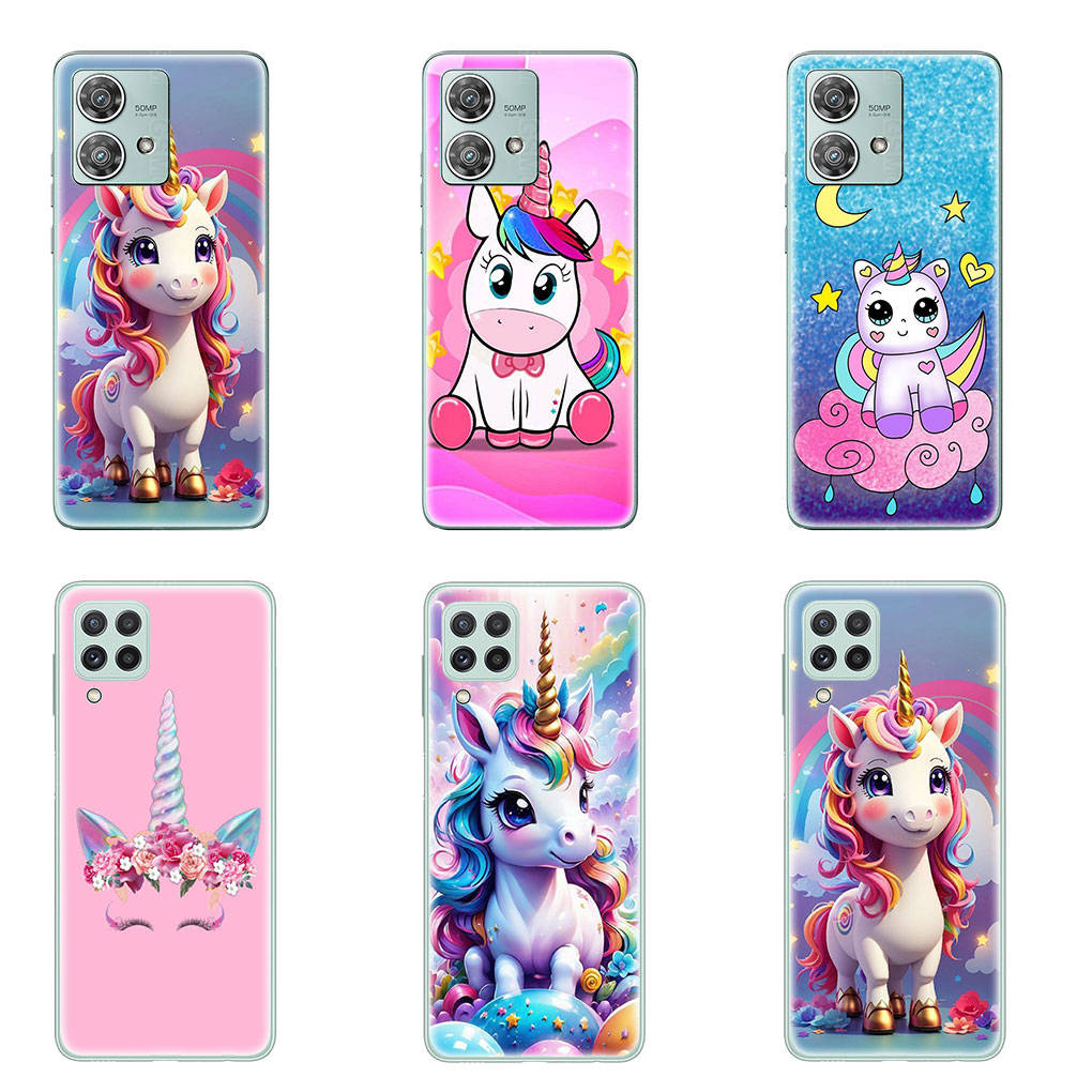 Чехол для телефона Motorola Moto Edge 40 30 neo G54 G24 G84 iPhone 15 14 Xiaomi Redmi Note 13 12 11 Pro Samsung Galaxy A34 A54 Unicorn Rainbow Horse Anime