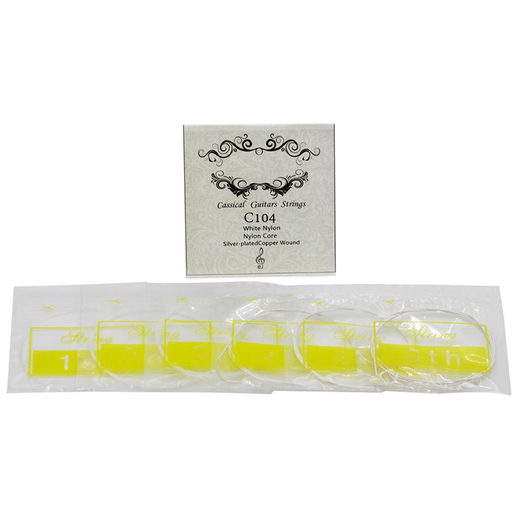 Acoustic Classical Guitar Strings Nylon Silver Plated Copper Alloy Wound, 6pcs Set (.028 .043)