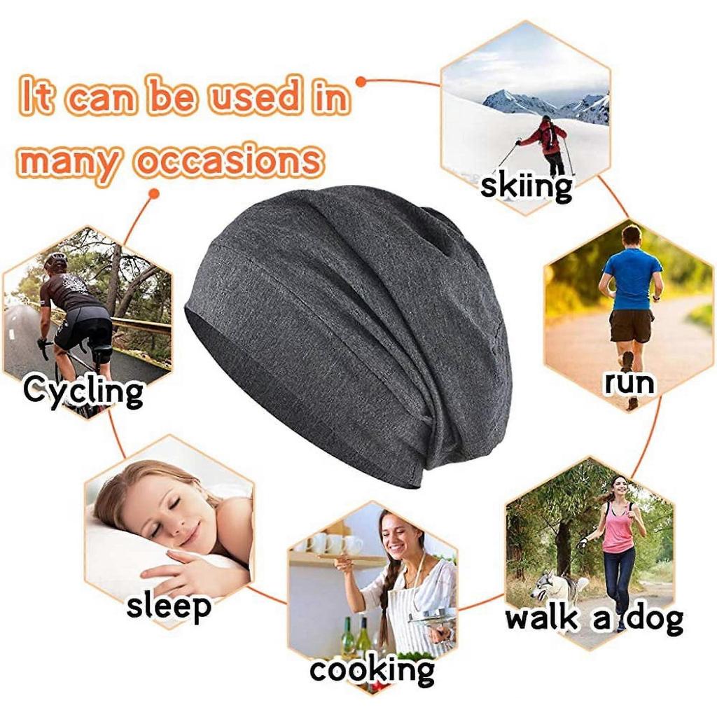 2 Pack Satin Sleep Cap, Silk-Lined Bonnet for Curly Hair, Chemo Cap, Breathable Night Cap for Men/Women (Black/Grey)