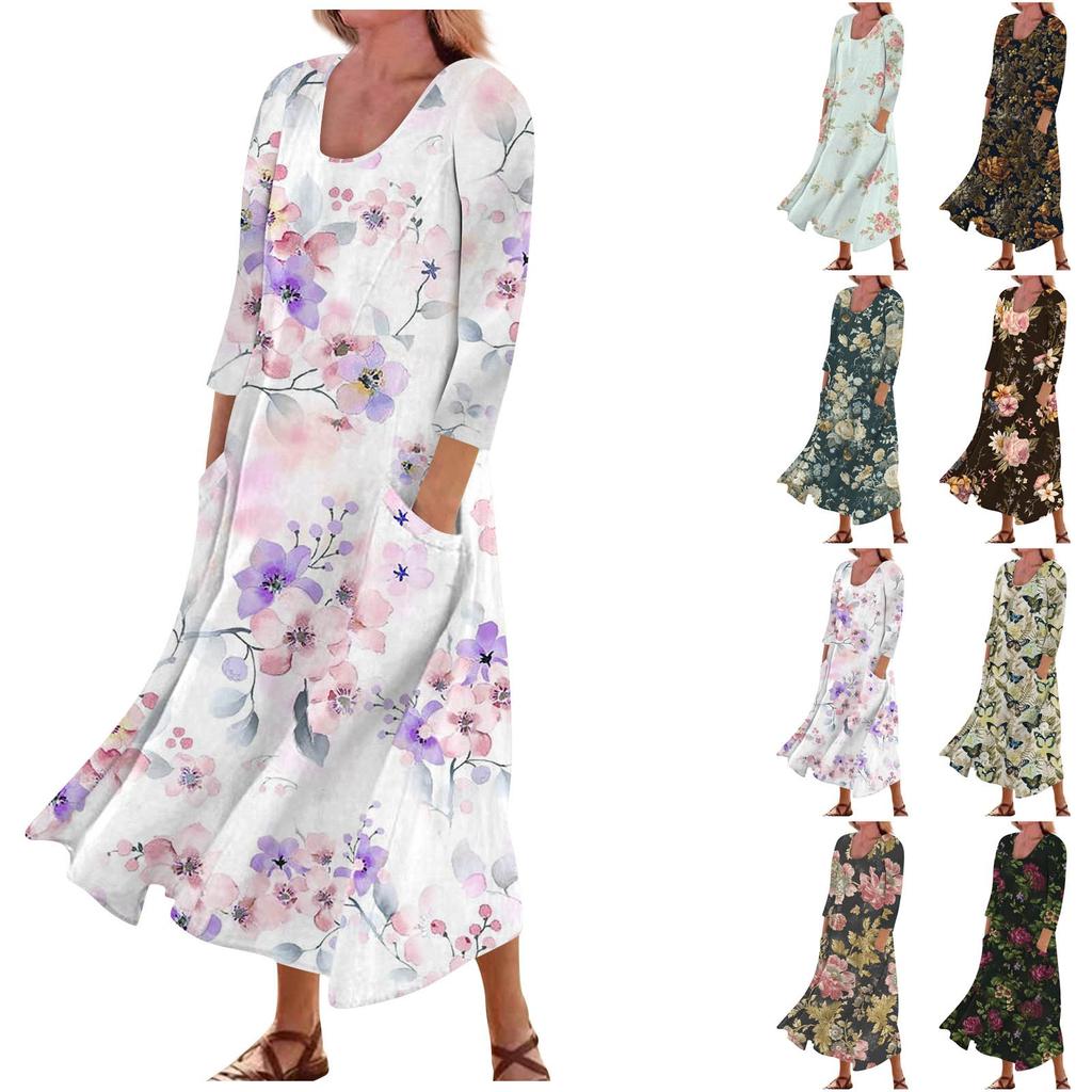 Женское повседневное модное удобное платье с карманами и рукавами 3/4 с принтом