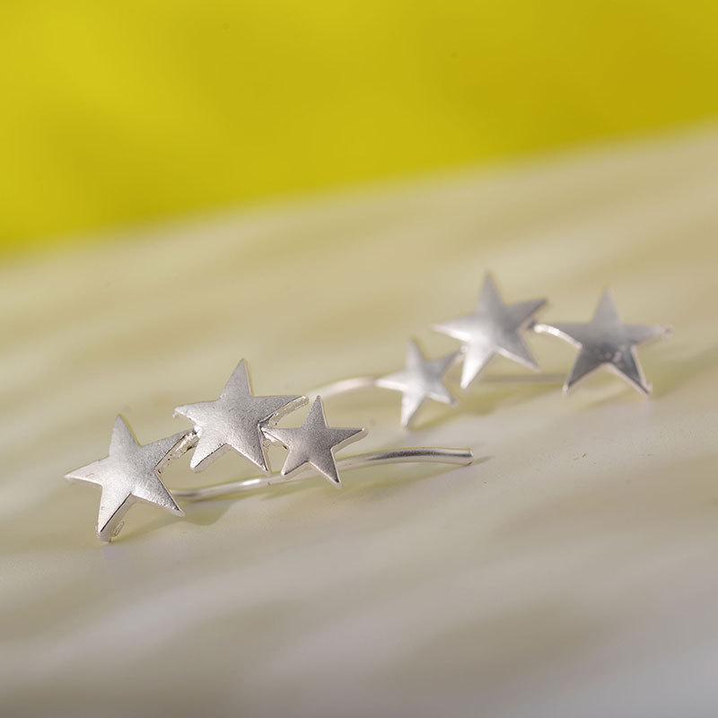Fashion Scrub Three Star Stud Earrings Five-pointed Stars Without Pierced Ear Clips Simple Jewelry AVE