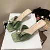 National Style Pearl Slippers Women's New Summer Wear High-end French Temperament Crystal Thick Heel