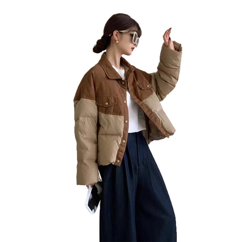 Поддельный двухкомпонентный джинсовый пуховик женский зимняя мода 2024 года дизайн чувство сращивания тренд теплая белая утиная пуховая куртка взрыв