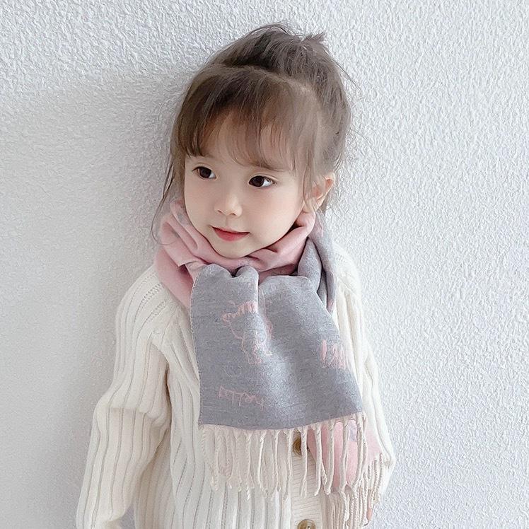 Double-Sided Imitation Cashmere Kids' Scarf – Warm Cartoon Tassel Shawl for Boys & Girls