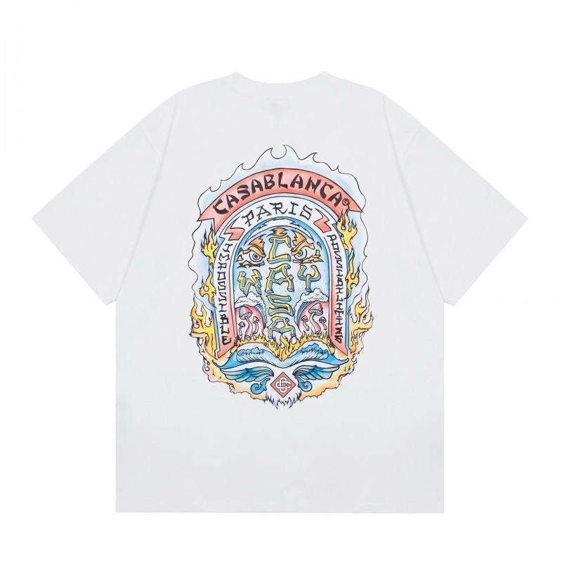 2026 Casablanca Print Loose Fit Cotton T-Shirt Men Youth Casual Wear
