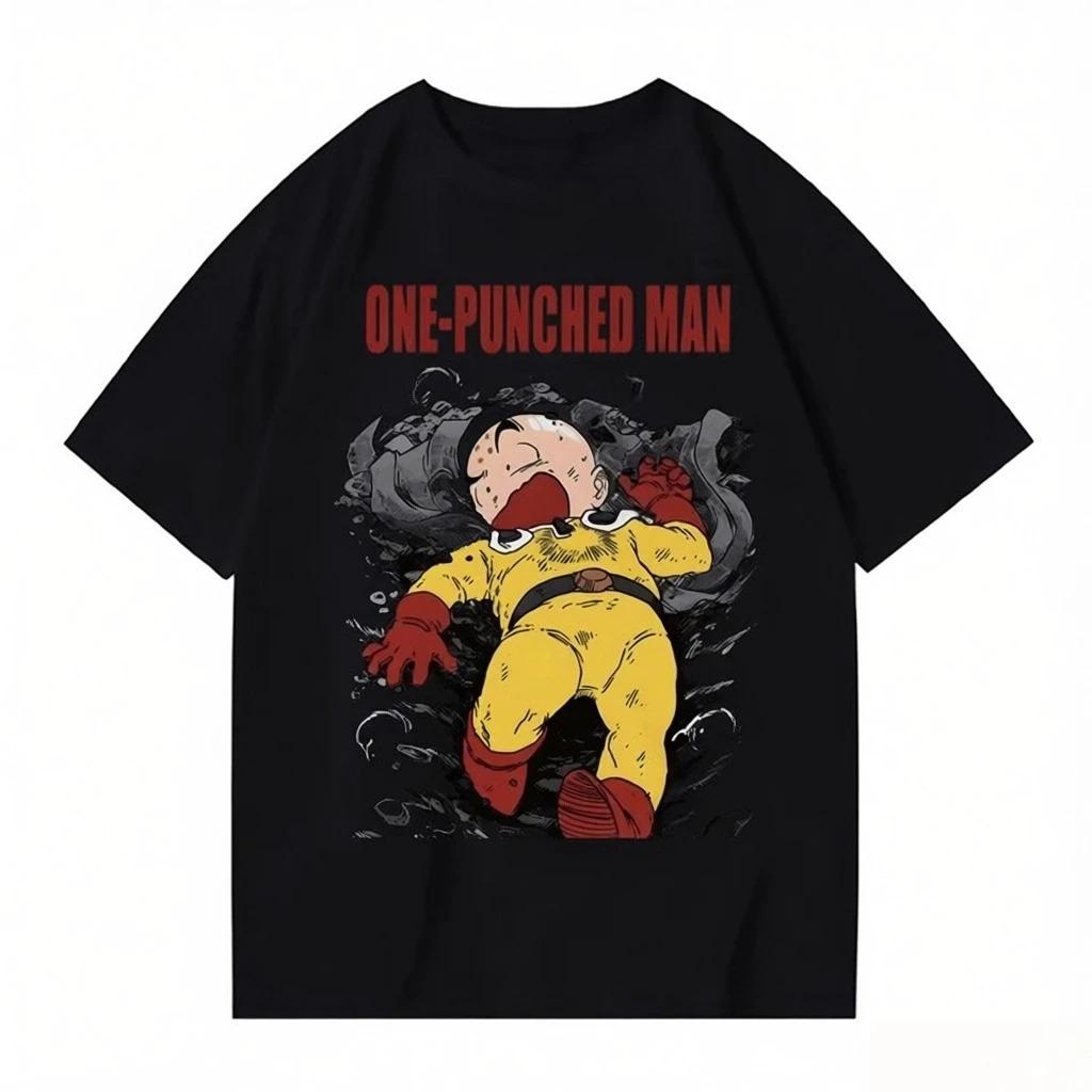 One-Punch Man Сайтама Смешная Пародия Нокаут Манга Графическая Футболка Белая Унисекс Оверсайз Повседневная Аниме Уличная Одежда Футболка