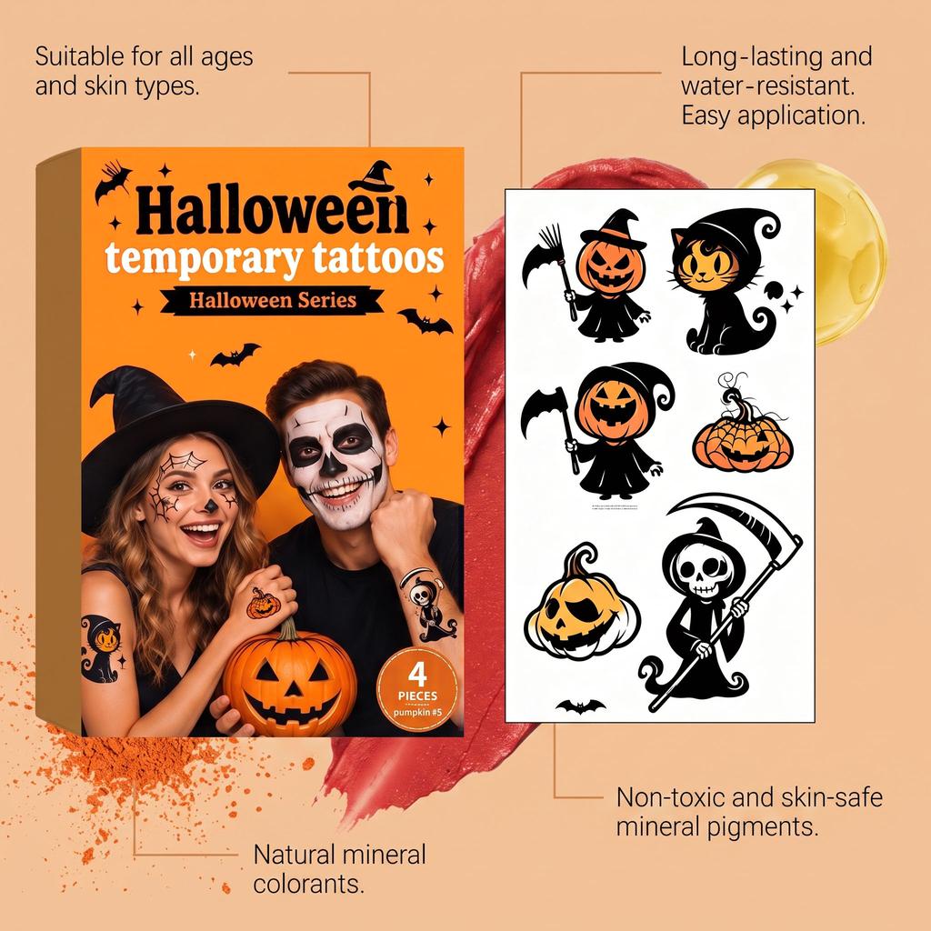 Christmas Halloween Pumpkin Temporary Tattoo Stickers Festival Party Body Decor Stickers