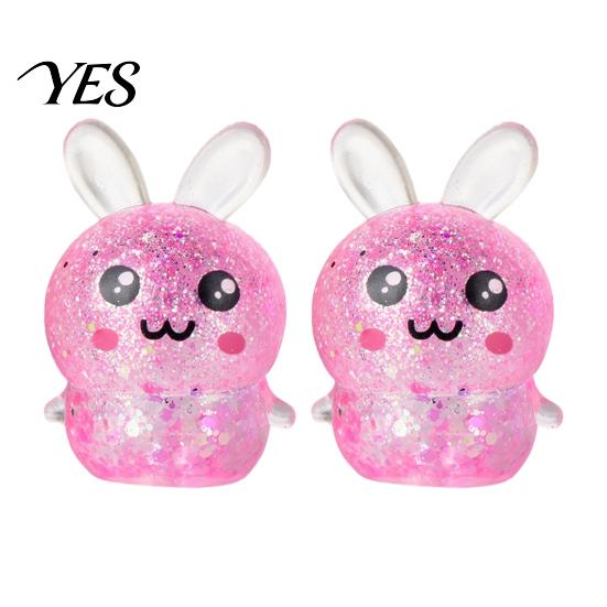 Rabbit Stress Toy 2Pcs Glitter Relief Toy, Stretchy Clear Bunny Squeeze TPR Ball Animal Shape Fidget Party Favors for Kids Adults Lightweight Reducer