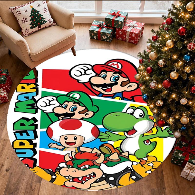 Super Mario Pattern Round Rug, Indoor/Outdoor Mat, for Picnic, Gameroom, Bedroom, Office, Living Room, Home Decor Carpet, Birthday Gift