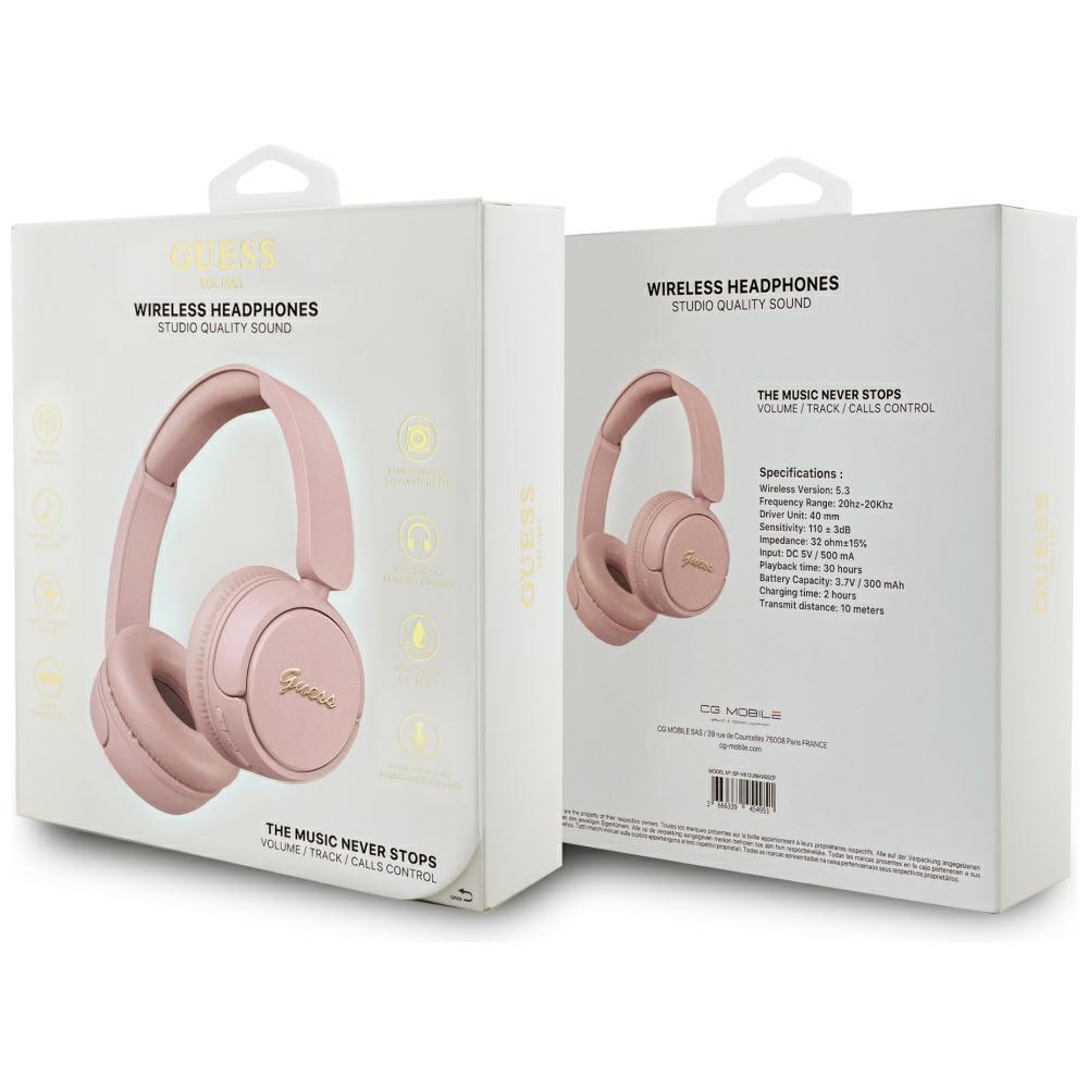 Guess Bluetooth 5.3 Metal Logo Script Pink Over-Ear Headphones