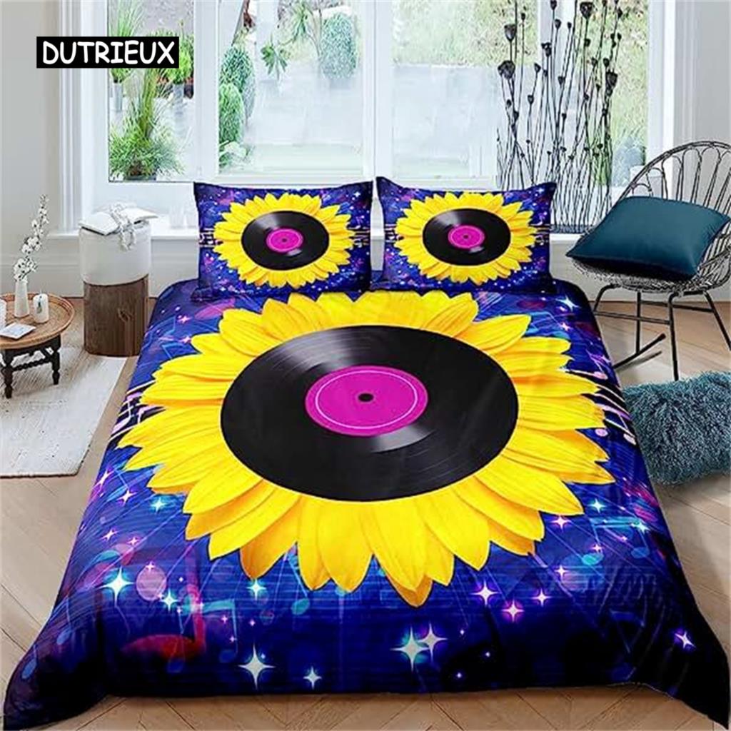 Комплект постельного белья с музыкальным принтом, винтажный блюзовый пододеяльник, гитарные пластинки старой школы, пододеяльник с 2 наволочками, украшение для комнаты размера «queen-size»